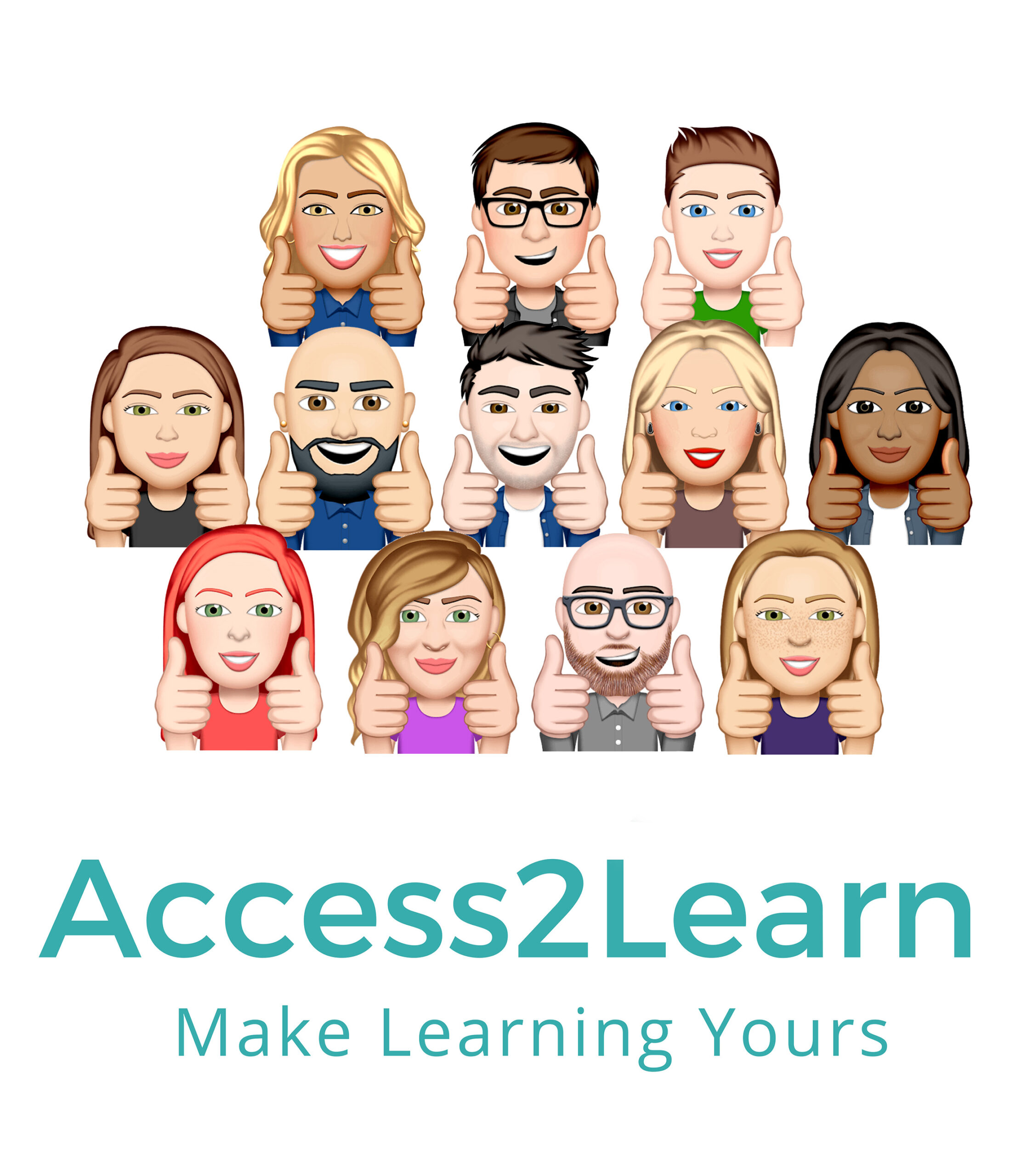 Avatars of the staff members of Access2Learn, all giving a thumbs up and looking happy